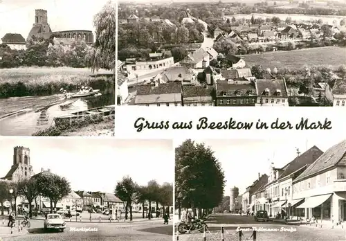 AK / Ansichtskarte Beeskow Blick ueber die Stadt Partie am Fluss Kirche Marktplatz Ernst Thaelmann Strasse Kat. Beeskow