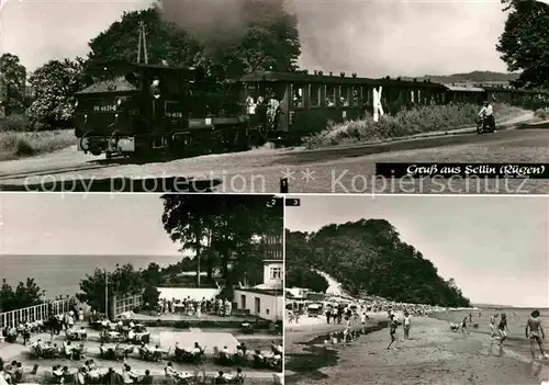 AK / Ansichtskarte Sellin Ruegen Kleinbahn Dampflokomotive Freilichtbuehne Fischerstrand Kat. Sellin Ostseebad