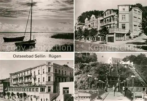 AK / Ansichtskarte Sellin Ruegen Bodden Segelschiff Erholungsheim Hotel Frieden Treppe zum Strand Kat. Sellin Ostseebad