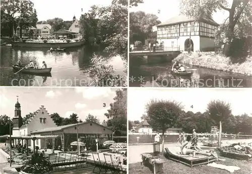 AK / Ansichtskarte Rodewisch Schlossinsel Teich Bootfahren Schwimmbad Kat. Rodewisch