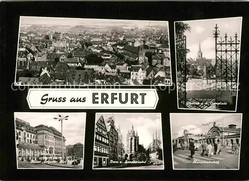 AK / Ansichtskarte Erfurt Blick ueber die Stadt Obelisk Domplatz Hotel Erfurter Hof Dom Severikirche Bahnhof Kat. Erfurt