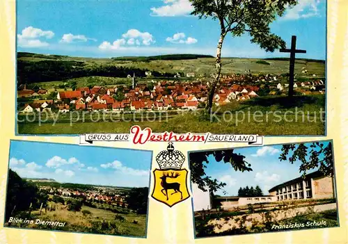 AK / Ansichtskarte Westheim Westfalen Panorama Diemtal Franziskus Schule Kat. Marsberg
