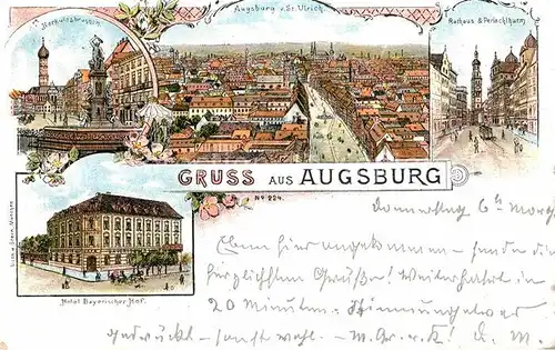 AK / Ansichtskarte Augsburg Herkulesbrunnen Rathaus Perlachturm Hotel Bayerischer Hof  Kat. Augsburg