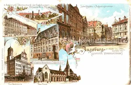AK / Ansichtskarte Augsburg Ludwigsplatz Augustusbrunnen Drei Moehren Dom  Kat. Augsburg