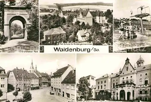 AK / Ansichtskarte Waldenburg Sachsen Gruenefelder Park Freibad Markt  Kat. Waldenburg Sachsen