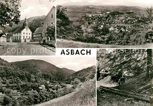 AK / Ansichtskarte Asbach Schmalkalden Ortspartie an der Kirche Landschaftspanorama Waldpartie Kat. Schmalkalden