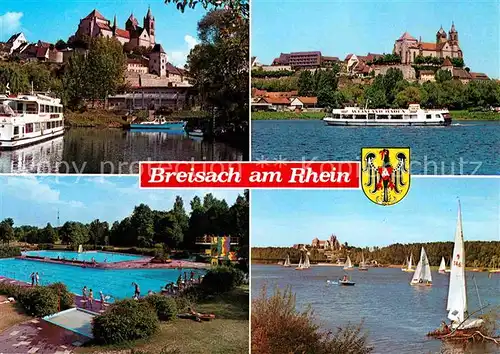AK / Ansichtskarte Breisach Rhein Freibad Segeln Rhein Dampfer Altstadt Muenster Kat. Breisach am Rhein