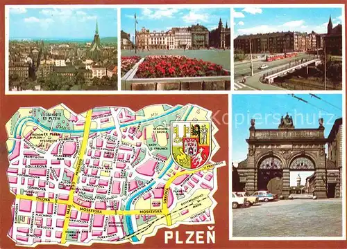AK / Ansichtskarte Plzen Pilsen Teilansichten Stadtplan Kat. Plzen Pilsen