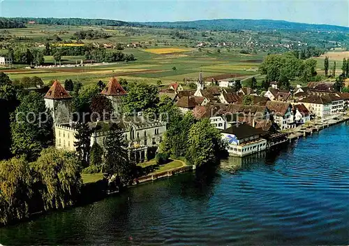 AK / Ansichtskarte Gottlieben Blick auf Schloss Restaurant Drachenburg und Rhein Fliegeraufnahme Kat. Gottlieben