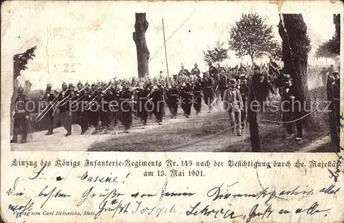 AK / Ansichtskarte Regiment IR 145 Infanterie Einzug des Regiments nach der Besichtigung durch Seine Majestaet