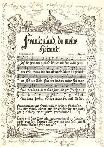 AK / Ansichtskarte Liederkarte Frankenland du meine Heimat Kat. Musik