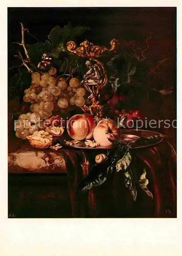 AK / Ansichtskarte Kuenstlerkarte Alte Kuenstler Willem van Aelst Still Life with Fruit 1681 Kat. Kuenstlerkarte