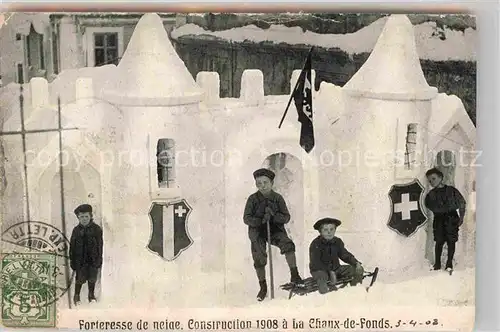 AK / Ansichtskarte La Chaux de Fonds Fortresse de neige Construction 1908 Kat. La Chaux de Fonds