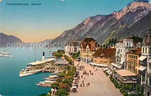 AK / Ansichtskarte Brunnen Vierwaldstaettersee SZ Promenade Schiffslaende Kat. Brunnen