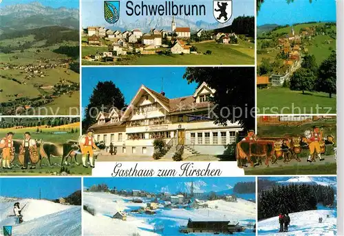 AK / Ansichtskarte Schwellbrunn Gasthaus zum Hirschen Ortsansicht mit Kirche Wintersportplatz Alpen Kat. Schwellbrunn