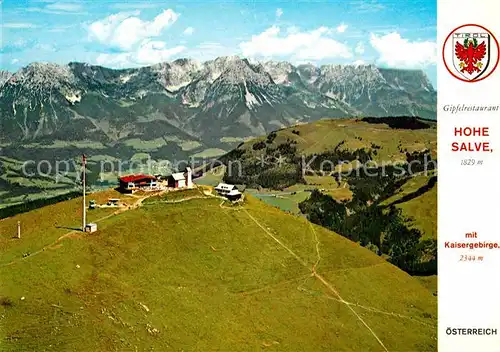 AK / Ansichtskarte Hohe Salve Gipfelrestaurant mit Kaisergebirge Alpenpanorama Fliegeraufnahme Kat. Hopfgarten im Brixental