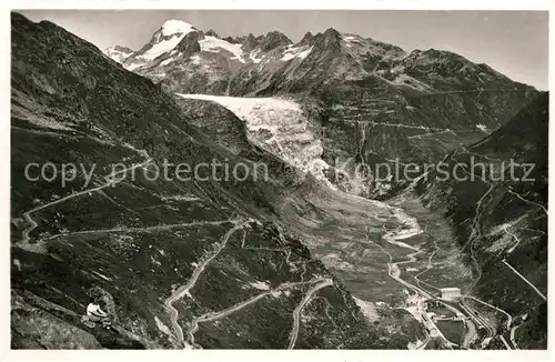 AK / Ansichtskarte Gletsch Rhonegletscher mit Grimsel und Furkastrasse Kat. Rhone