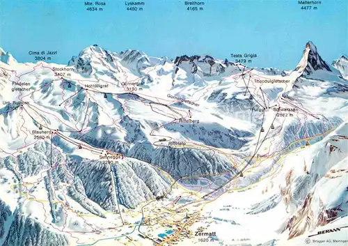 AK / Ansichtskarte Zermatt VS uebersicht Skigebiet Walliser Alpen Kat. Zermatt