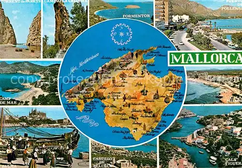 AK / Ansichtskarte Mallorca Kuestenstaedte der Insel Landkarte Kat. Spanien