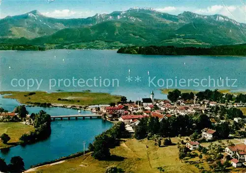 AK / Ansichtskarte Seebruck Chiemsee mit Alpenpanorama Fliegeraufnahme Kat. Seeon Seebruck