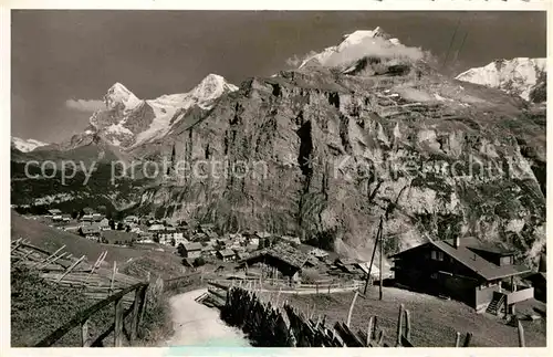 AK / Ansichtskarte Muerren BE Panorama mit Eiger Moench Jungfrau Gletscherhorn Berner Alpen Kat. Muerren