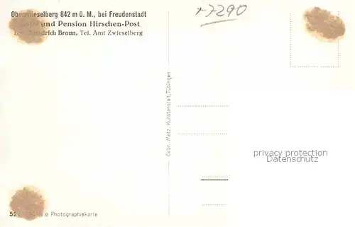 AK / Ansichtskarte Freudenstadt Oberzwieselberg Pension Hirschen Post Kat. Freudenstadt