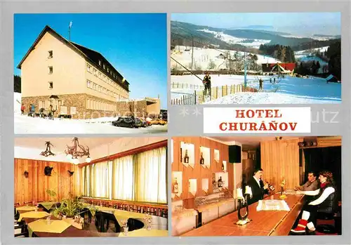 AK / Ansichtskarte Stachy Susice Okres Pachatice Hotel Churanov Bar Restaurant Winterpanorama Kat. Stachau