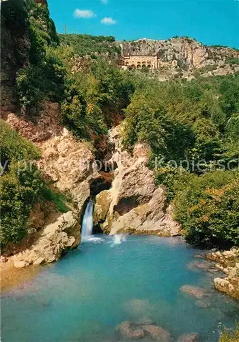 AK / Ansichtskarte Subiaco Italien Laghetto di S Benedetto e veduta del Monastero Wasserfall Kloster Kat. 