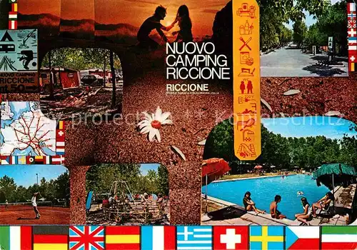 AK / Ansichtskarte Riccione Nuovo Camping Swimming Pool Nationalflaggen
