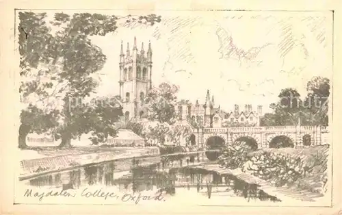 AK / Ansichtskarte Oxford Oxfordshire Magdalen College Drawing Kuenstlerkarte Kat. Oxford