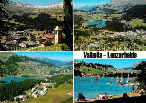 AK / Ansichtskarte Valbella Lenzerheide Gesamtansicht mit Alpenpanorama See Strand Wassersport