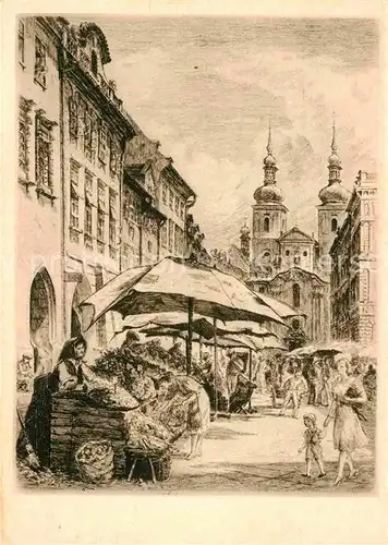 AK / Ansichtskarte Zeleny trh Markt Zeichnung