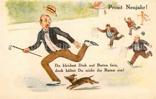 AK / Ansichtskarte Neujahr Einkauf Kleidung Raten Hund  Kat. Greetings