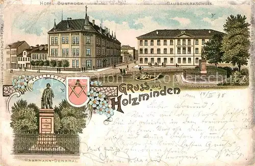 AK / Ansichtskarte Holzminden Weser Baugewerkschule Hotel Buntrock Haarmann Denkmal  Kat. Holzminden