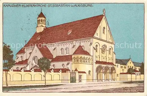 AK / Ansichtskarte Augsburg Kapuziner Klosterkirche St. Sebastian Kuenstlerkarte  Kat. Augsburg