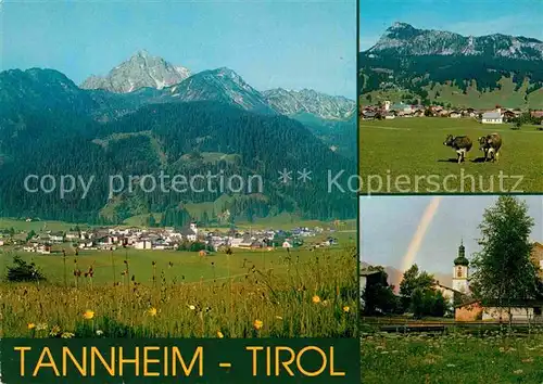 AK / Ansichtskarte Tannheim Tirol Gesamtansicht mit Alpenpanorama Kuehe Kirche Regenbogen Kat. Tannheim