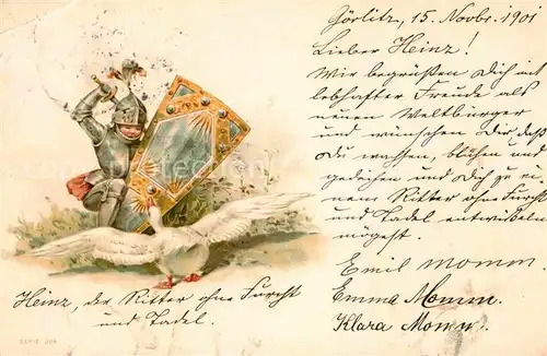 AK / Ansichtskarte Kinder Child Enfants Ritter Ritterruestung Gans Litho  Kat. Kinder