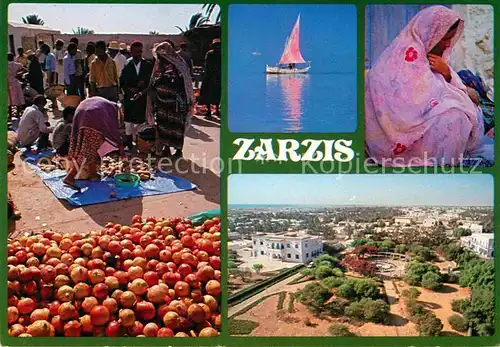 AK / Ansichtskarte Zarzis Obst Gemuesemarkt Blick ueber die Stadt Segelboot Kat. Tunesien