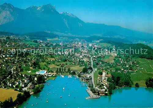 AK / Ansichtskarte Spiez Thunersee BE Alpenpanorama Fliegeraufnahme Kat. Spiez