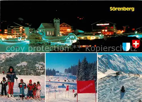 AK / Ansichtskarte Soerenberg LU Ortsansicht bei Nacht Wintersportplatz Alpen Kinderskikurs Skirennen Kat. Soerenberg