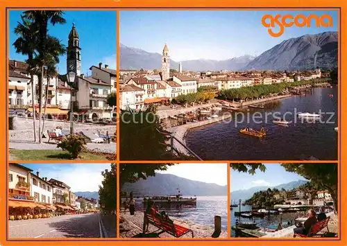 AK / Ansichtskarte Ascona TI Uferpromenade Lago Maggiore Ausflugsdampfer Strassenpartie Kirche Kat. Ascona