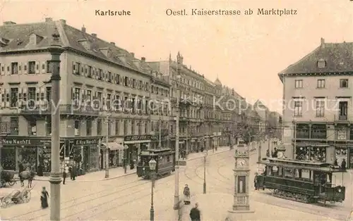 AK / Ansichtskarte Strassenbahn Karlsruhe oestliche Kaiserstrasse Marktplatz  Kat. Strassenbahn