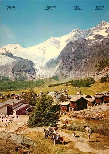 AK / Ansichtskarte Saas Fee Teilansicht mit Blick zum Alphubel Taeschhorn Dom Suedlenz Walliser Alpen Kat. Saas Fee