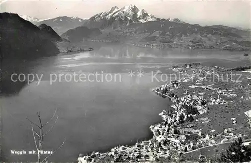 AK / Ansichtskarte Weggis Vierwaldstaettersee Fliegeraufnahme mit Pilatus