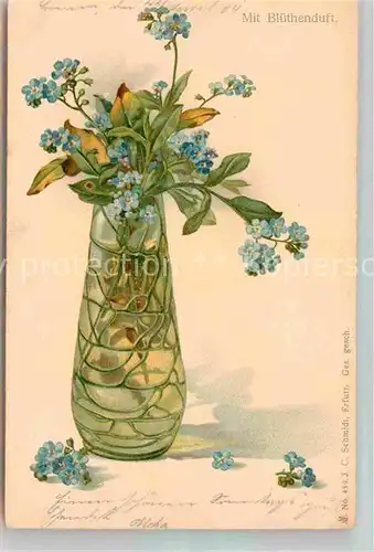 AK / Ansichtskarte Blumen Vergissmeinnicht Vase Litho Bluetenduft  Kat. Pflanzen