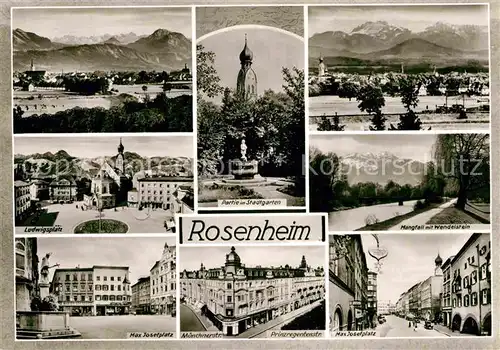 AK / Ansichtskarte Rosenheim Bayern Max Josef Platz Mangfall Wendelstein Stadtgarten Ludwigsplatz Kat. Rosenheim