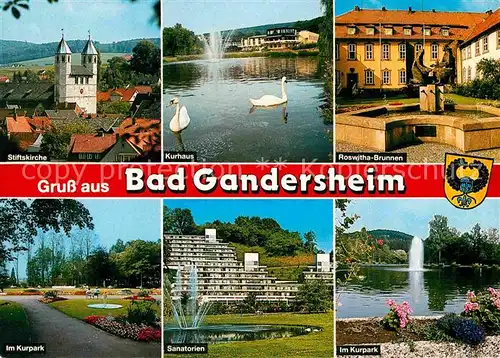 AK / Ansichtskarte Bad Gandersheim Kurhaus Roswitha Brunnen Kurpark Sanatorium Kurpark Kat. Bad Gandersheim