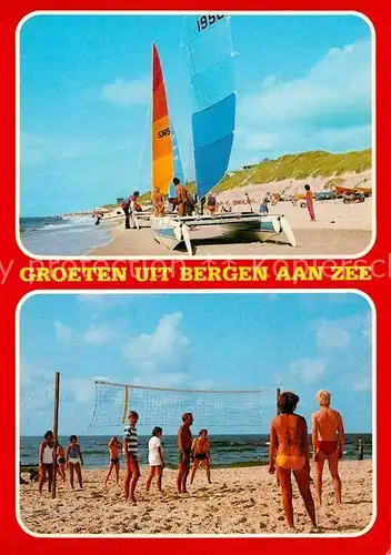 AK / Ansichtskarte Bergen aan Zee Strand Volleyball Segelboote Kat. Niederlande