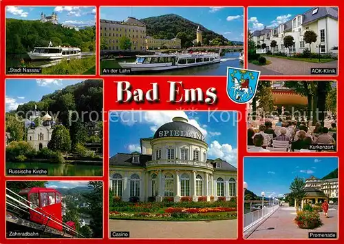 AK / Ansichtskarte Bad Ems Lahnpartie Russiche Kirche Kurkonzert Promenade Casino Zahnradbahn Kat. Bad Ems