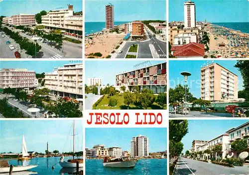 AK / Ansichtskarte Jesolo Lido Teilansichten Kuestenort Strand Hotels Hafen Motorboot